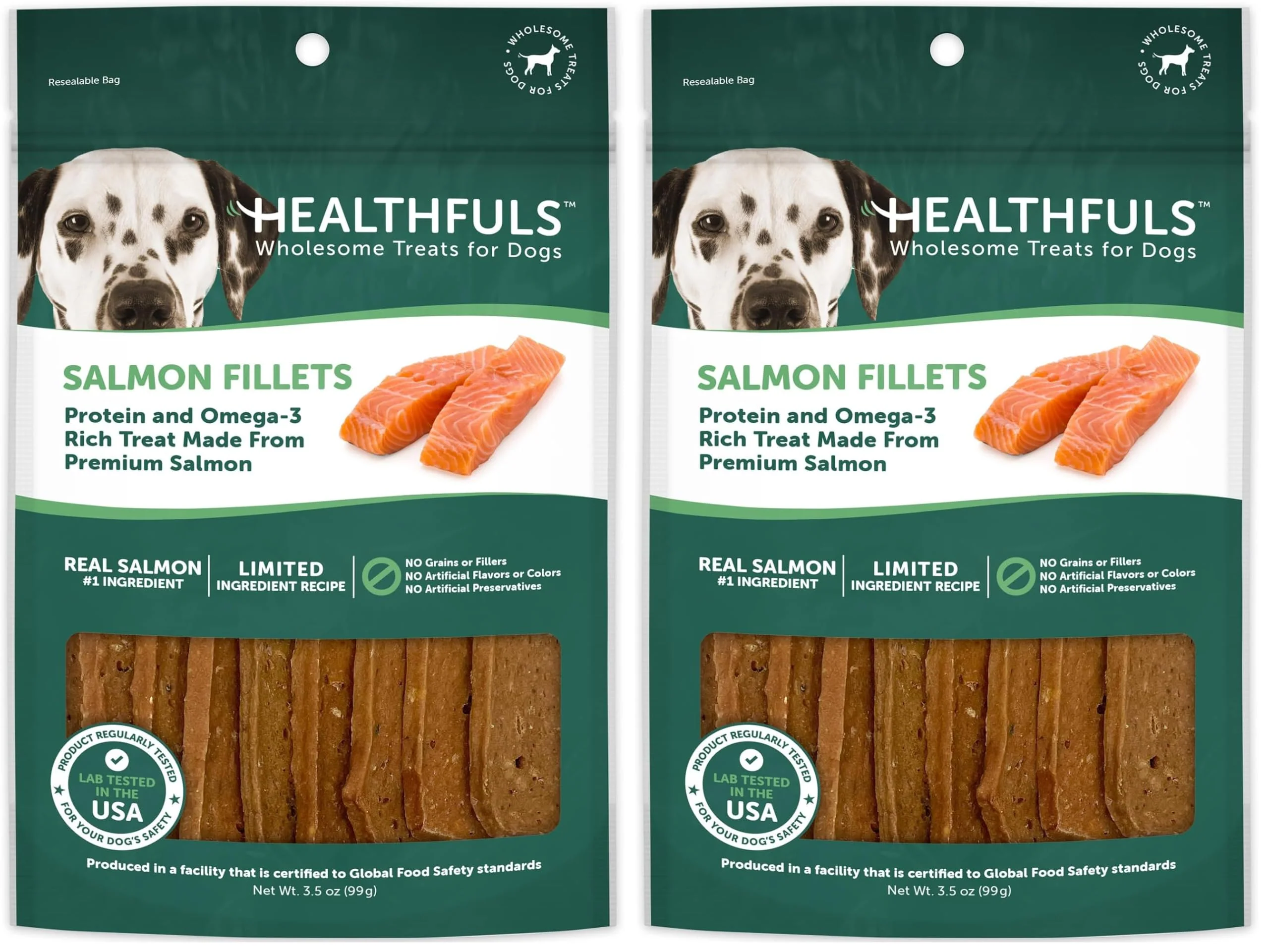 Solid HEALTHFULS Salmon Fillet Dog Treats – 3.5oz Pack of 2 Omega-3 Rich Optimized