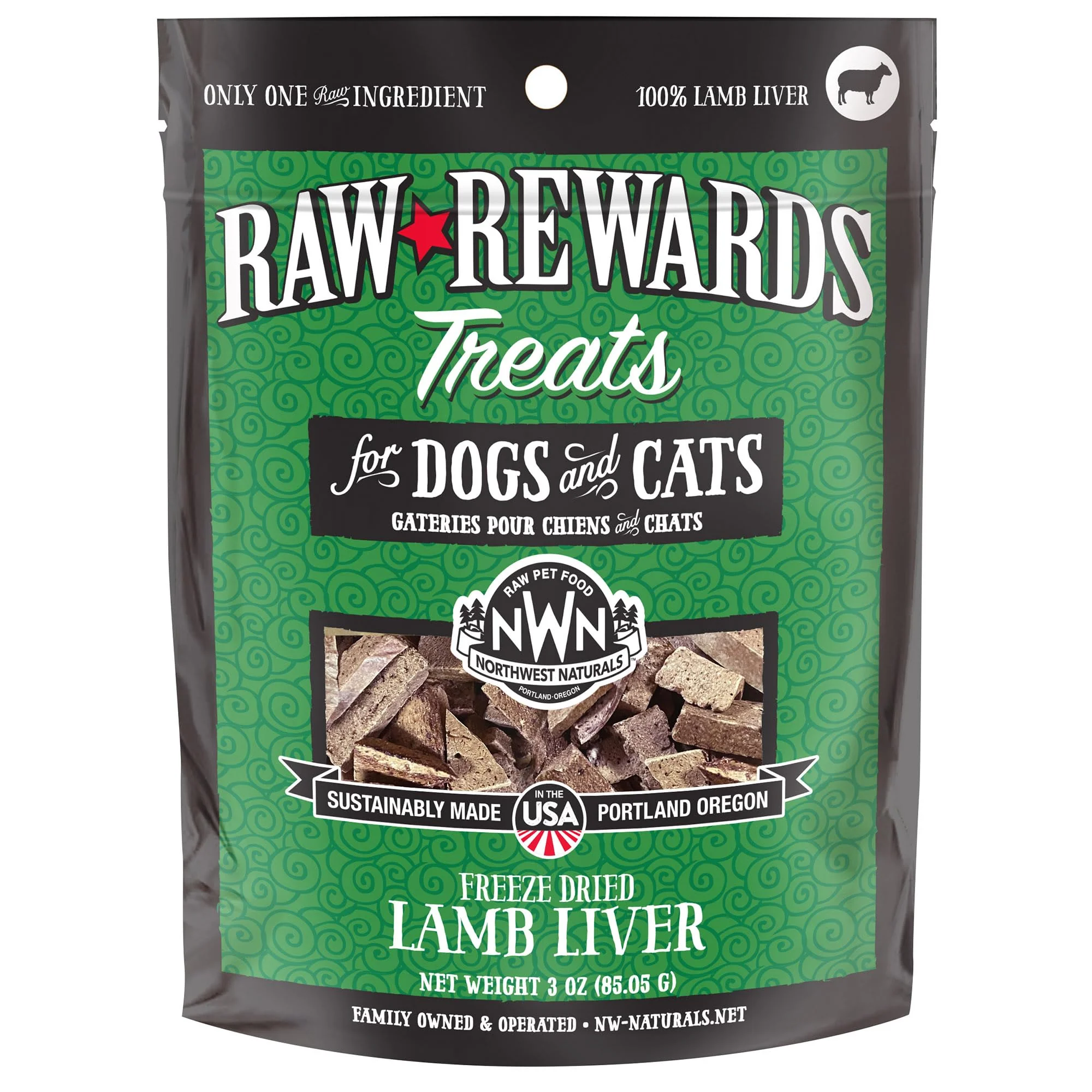 Artisan Northwest Naturals Raw Rewards ze-Dried Lamb Liver Treats for Dogs and Cats - 3 Oz 1-Ingredient Human Grade USA-Made Genuine