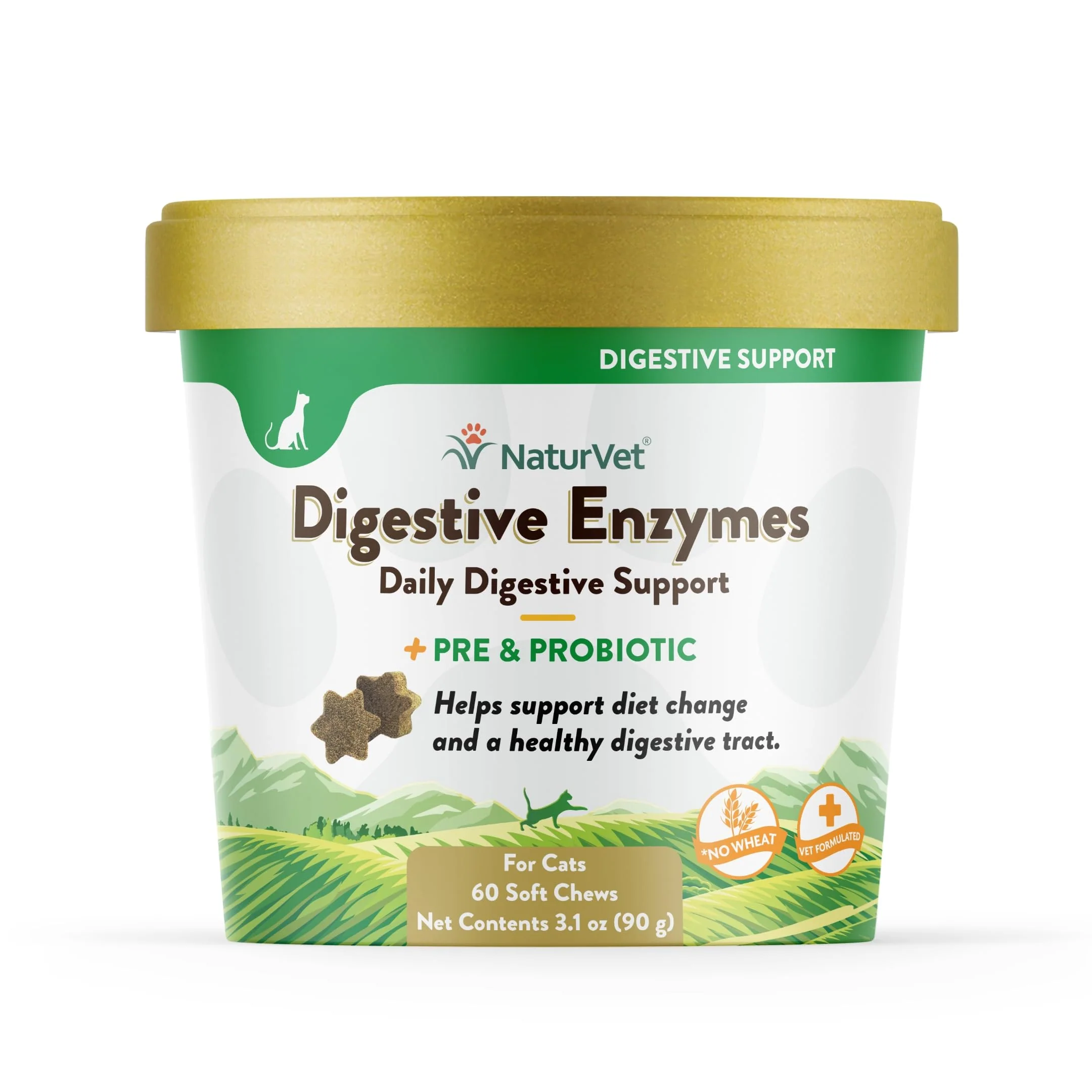 Long-Lasting NaturVet Digestive Enzymes for Cats Plus Probiotics – 60 Soft Chews Digestive Support Nutrient Absorption Original