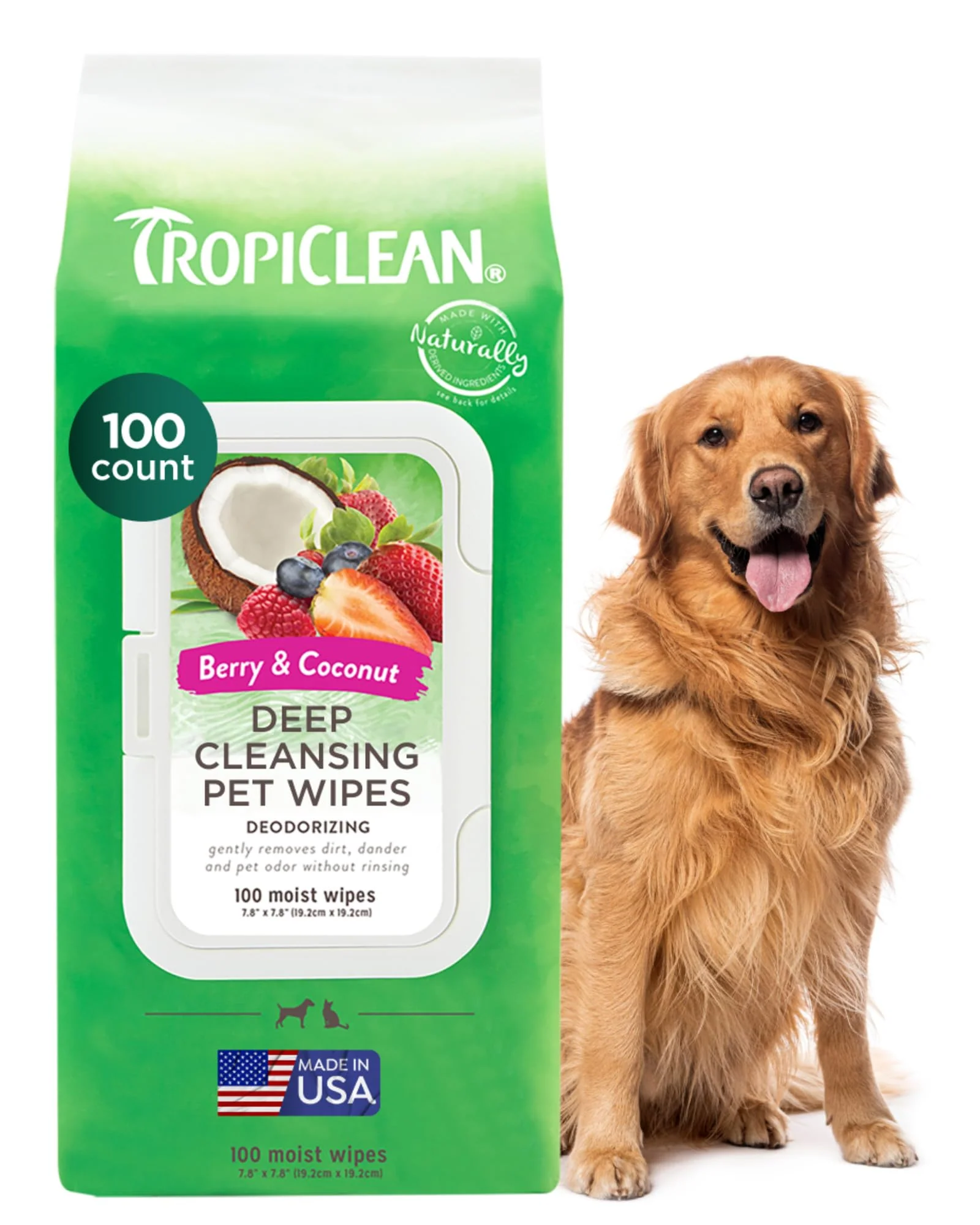 Casual TropiClean Deep Cleaning Pet Wipes - 100ct Berry Coconut Scent for Dogs Cats Healthy