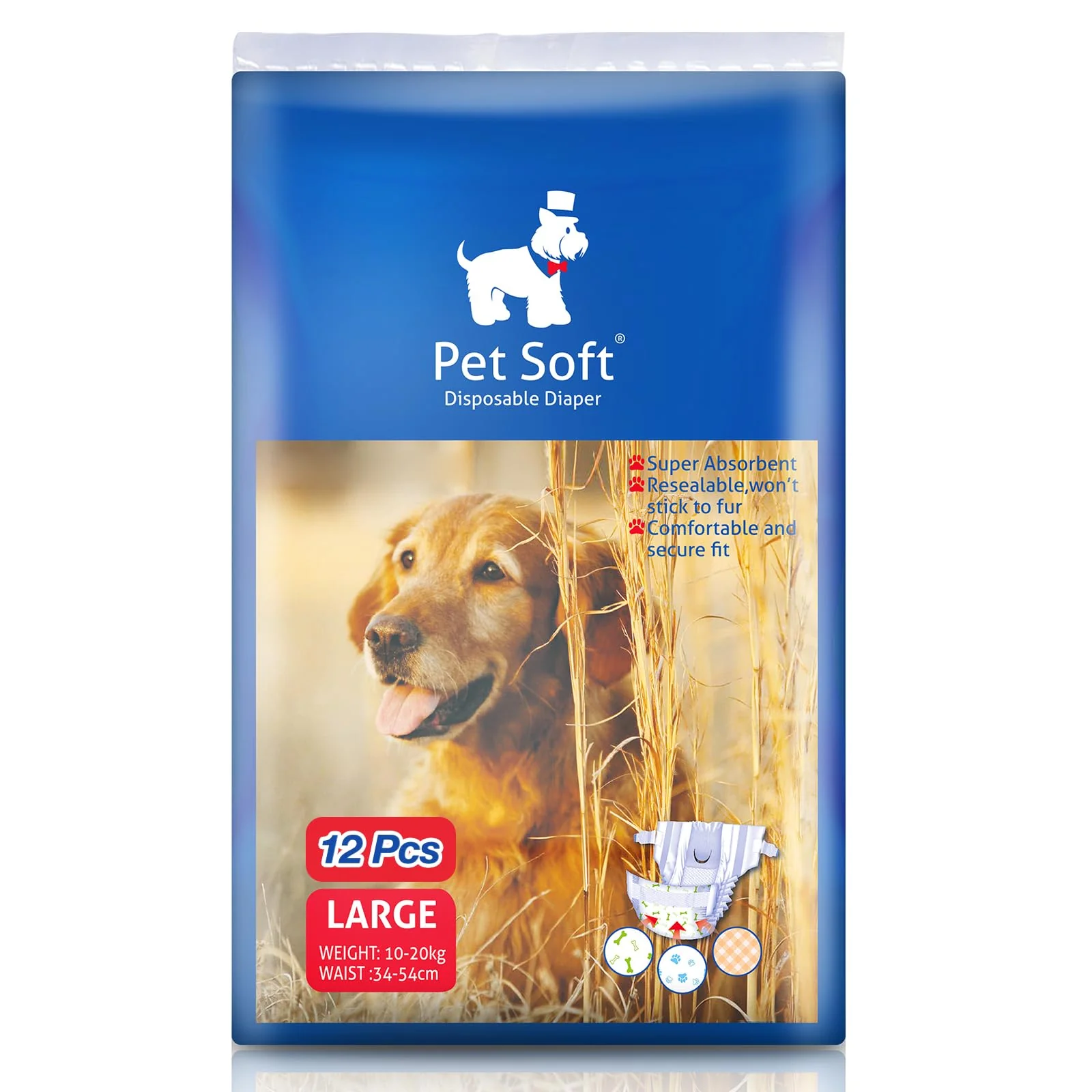 Solid Pet Soft Dog Diapers Female - Large Disposable Diapers 12ct Leak-Proof Comfort for Pets Official