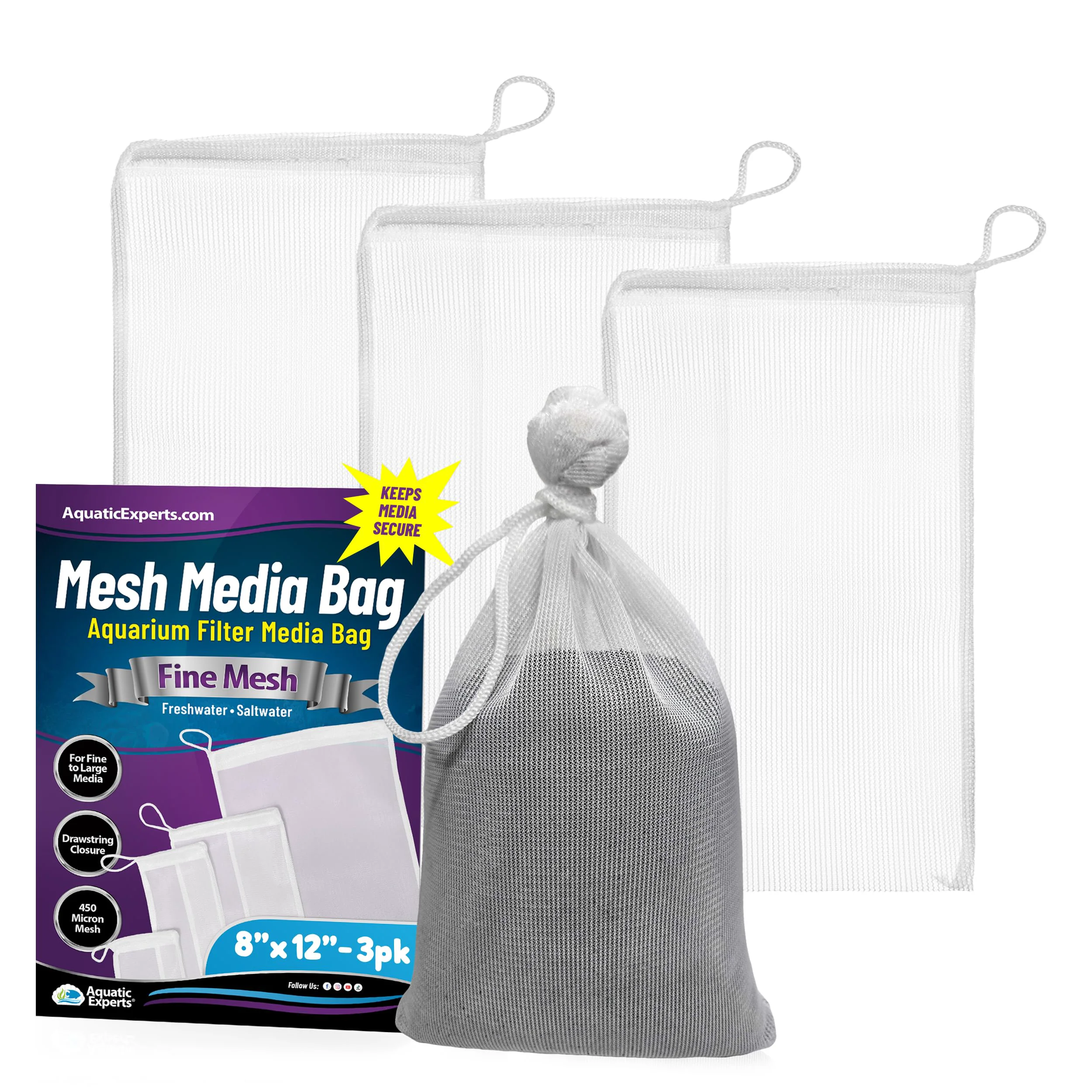 Classic Aquatic Experts Fine Aquarium Media Bag — Durable Drawstring Mesh Bags for Filters 450 Micron 8x12 3 Pack Fashionable