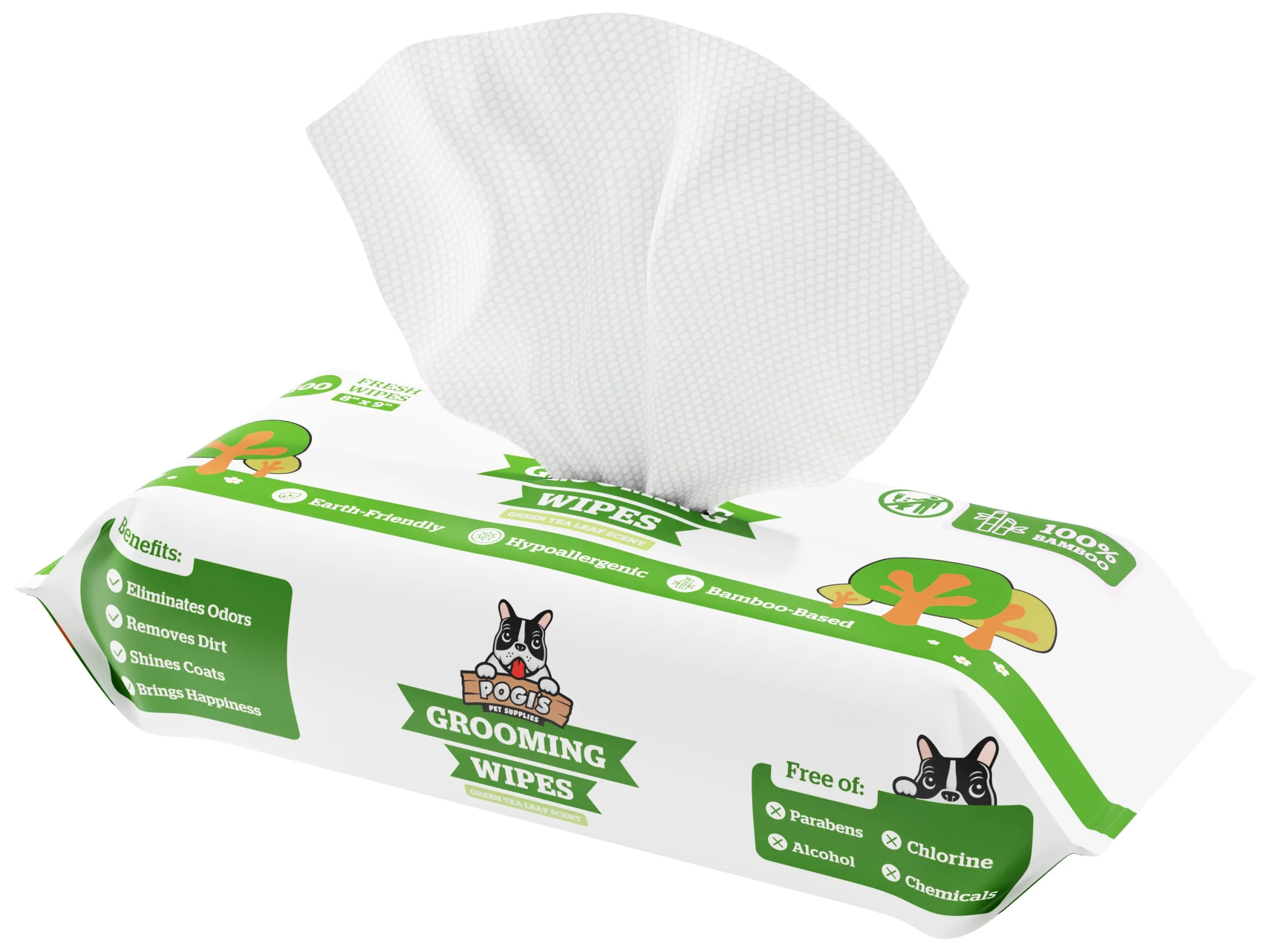Professional Pogi s Dog Grooming Wipes – Hypoallergenic Green Tea Scent 100 Count Crafted