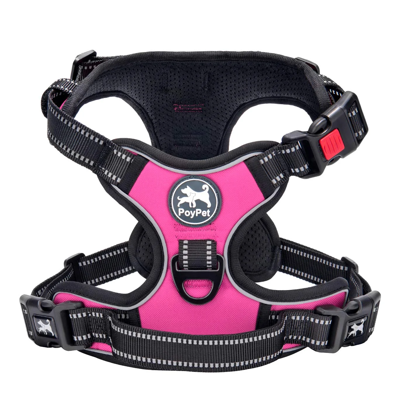Optimized PoyPet No Pull Harness - Front Clip Reflective Adjustable Pink Medium Breathable