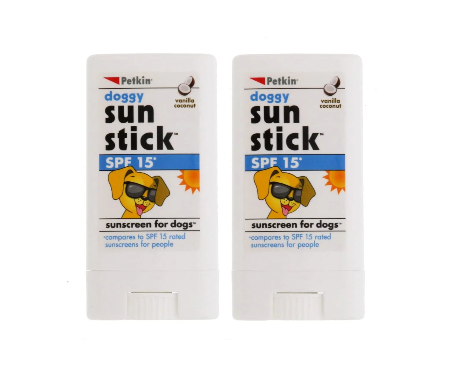 Expertly Made Petkin Dog Sunscreen Sunstick SPF 15 – 2 Pack Vanilla Coconut Travel-Ready Green