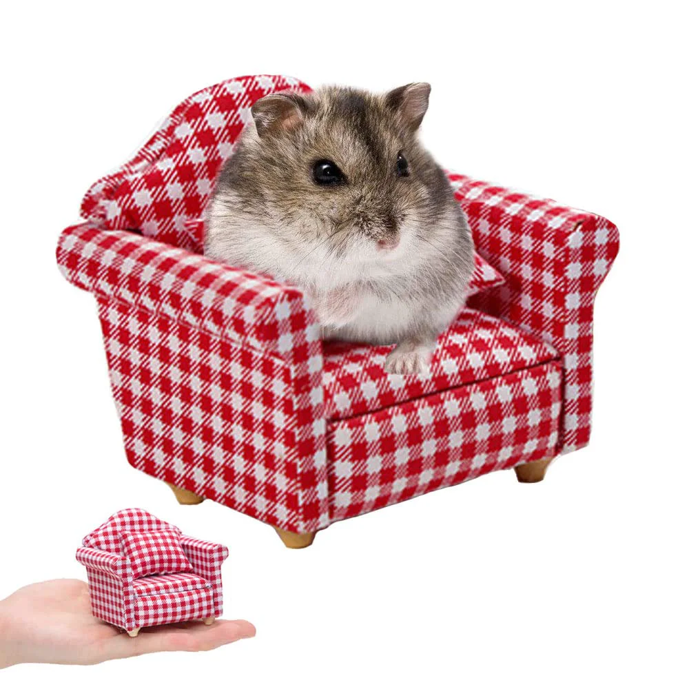 High-Grade KnocKconK Hamster Mini Cotton Sofa Chair – Small Animal Bed Cage Decor Blue Red Trendy