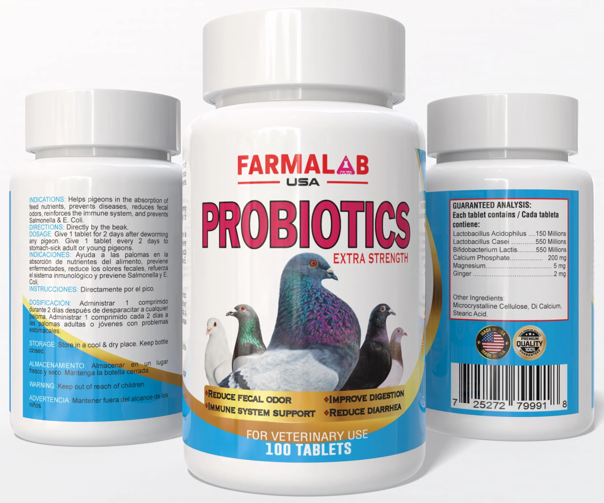 Refined Farmalab Probiotics Extra Strength for Pigeons – Digestive Health Immune Support 100 Tablets Clean