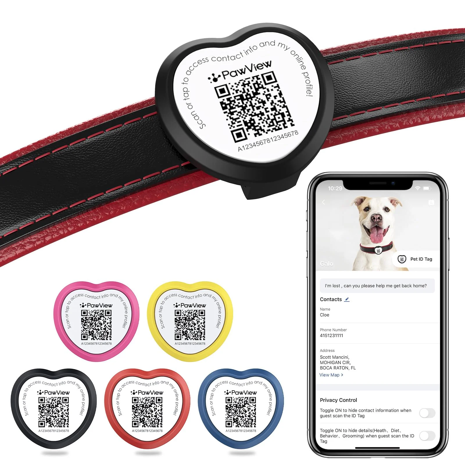 Convenient PawView Silent Silicone Dog Tag – Heart Design QR NFC Slide-On ID Tag Certified