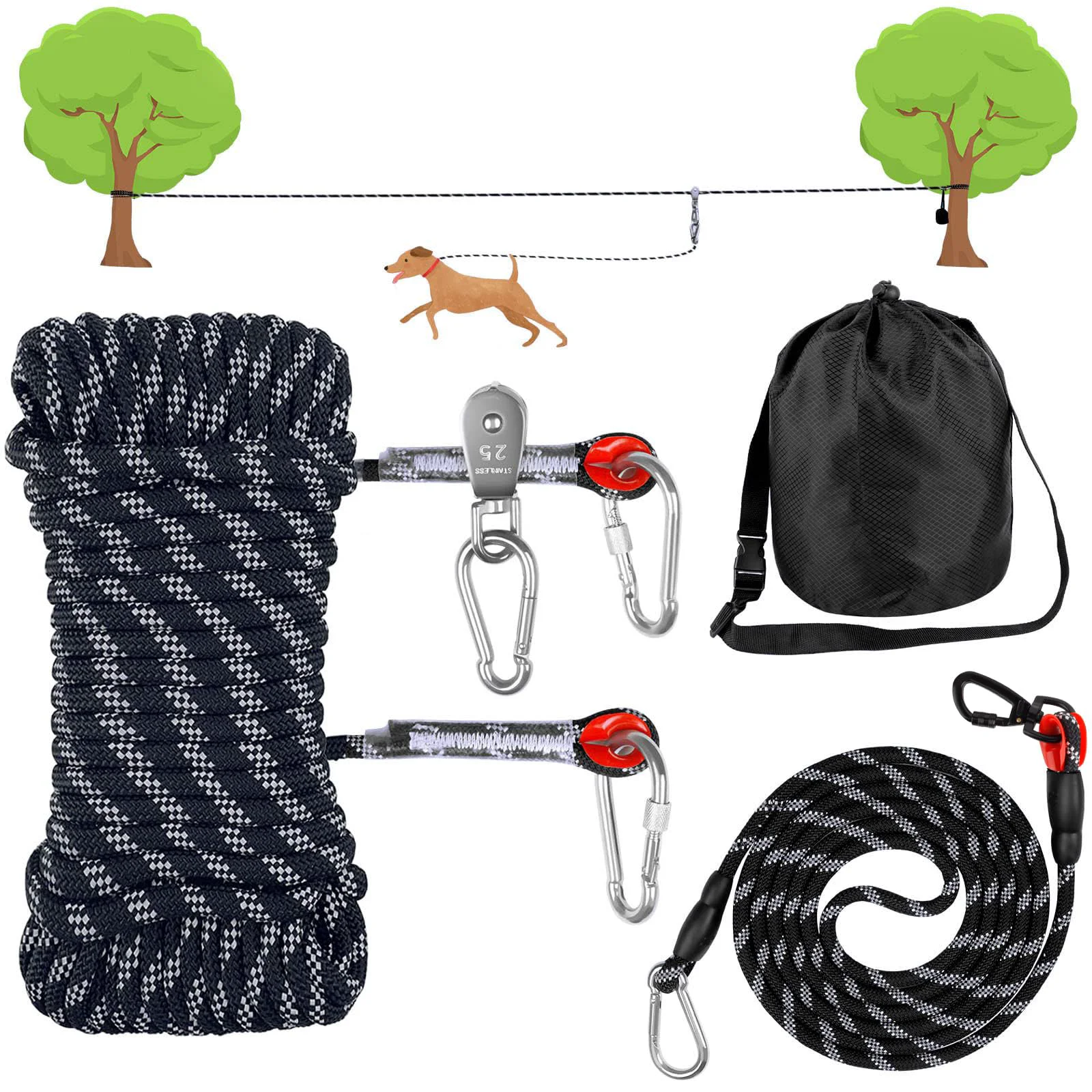 Quality Weraher Dog Camping Essentials 50ft Overhead Trolley System 10ft Lead for Dogs Up to 200lbs Official