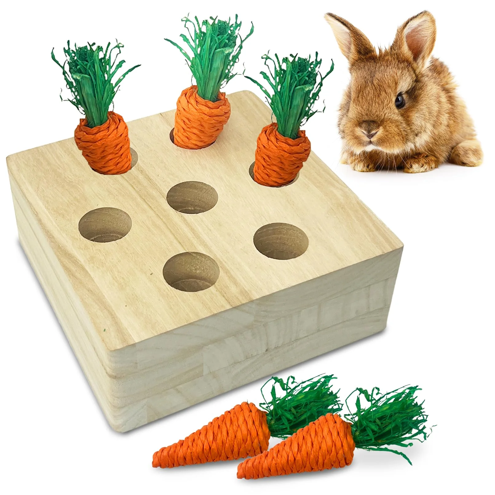 High-Quality PINVNBY 6-Pack Rabbit Foraging Toys 5 Carrot Teethers – Wooden Enrichment for Small Pets Fashionable