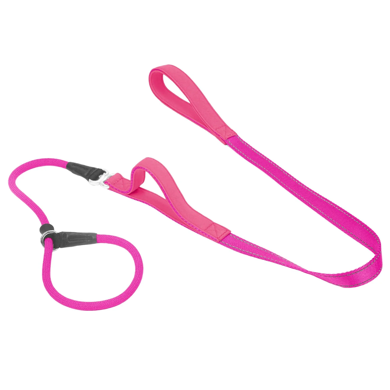 Unique Monstoyo Slip Lead Dog Leash with Double Handle - 5FT Reflective Anti-Tangle No-Pull Training - Pink Relaxed