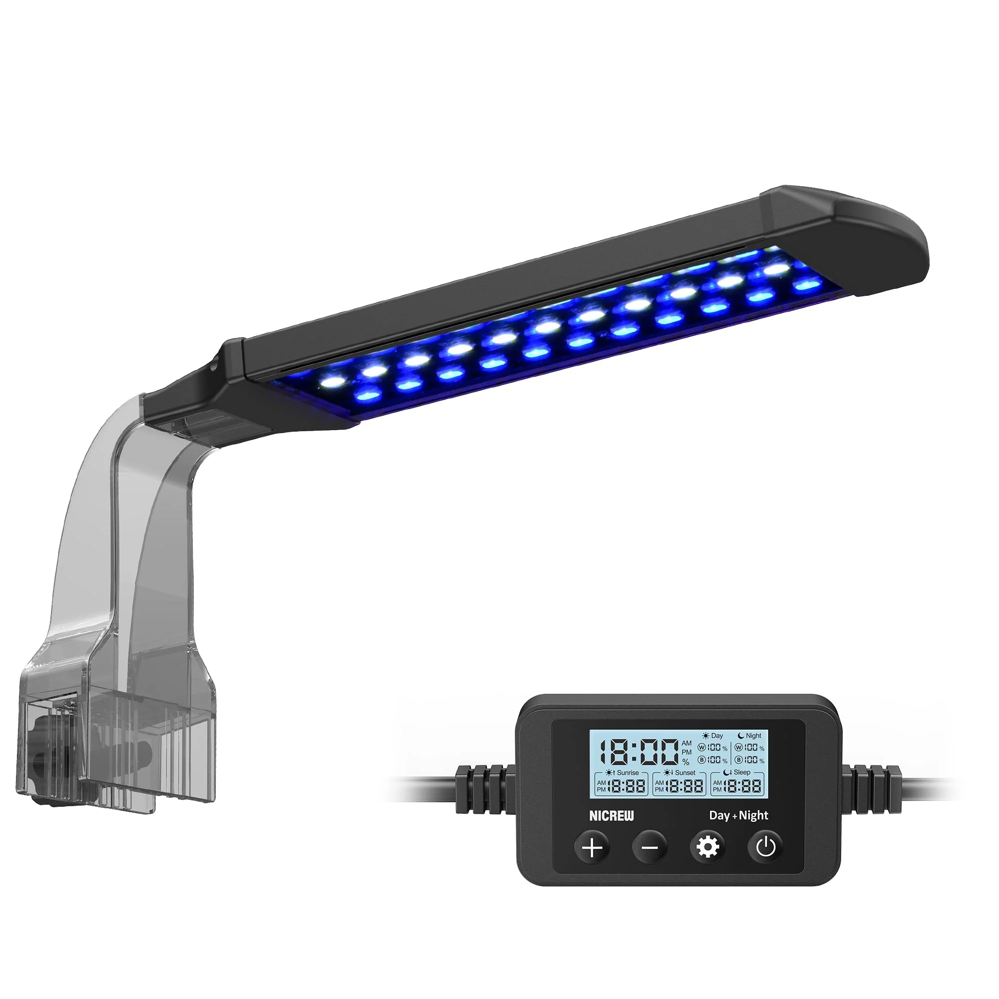 High-Quality NICREW Marine Clip-On Aquarium Light for Nano Reef Tanks — LCD Timer Two Lighting Modes High-End