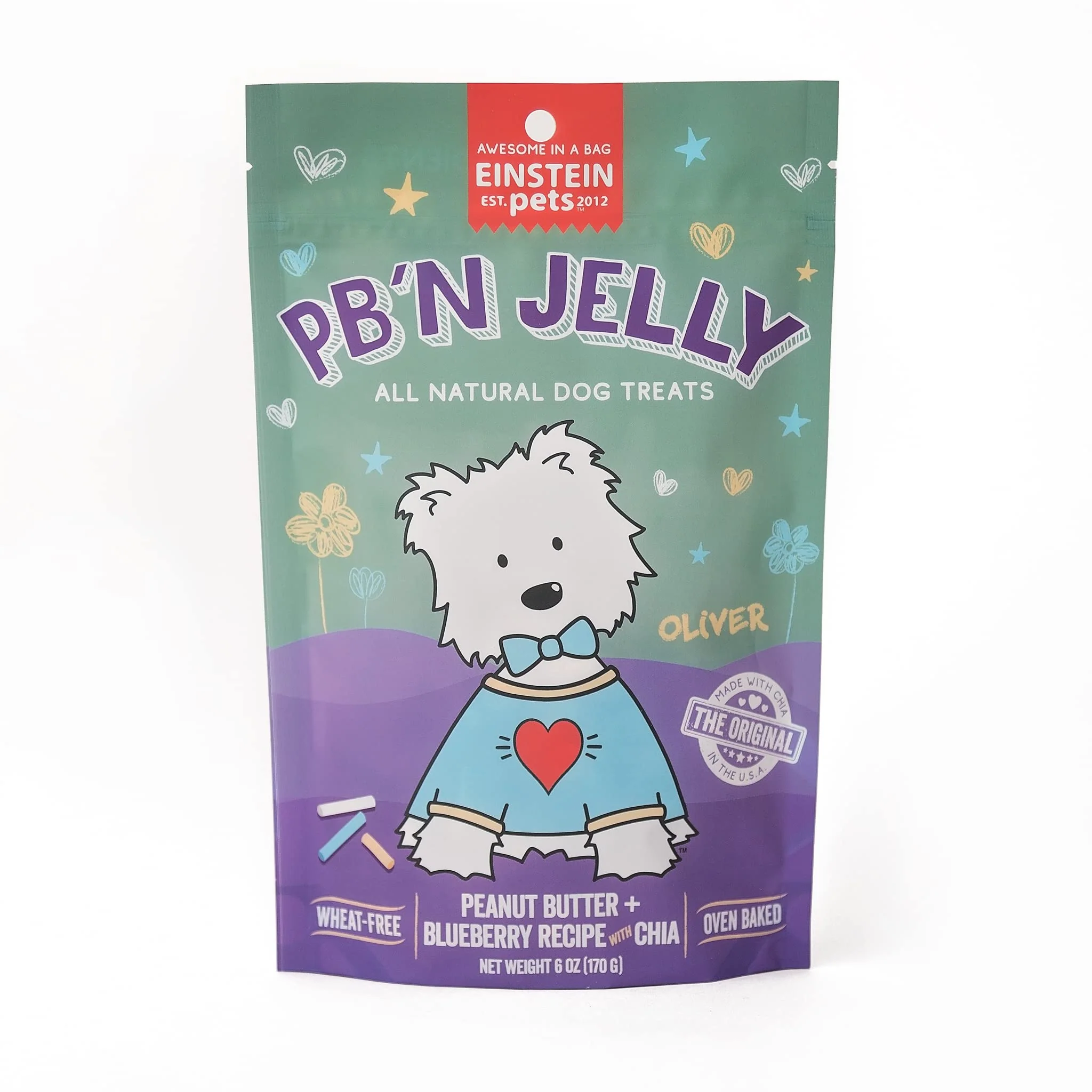 Authentic Einstein Pets Everydays PB N Jelly Crunchy Heart Treats – Organic Peanut Butter Blueberry Dog Training Treats 6 oz Casual