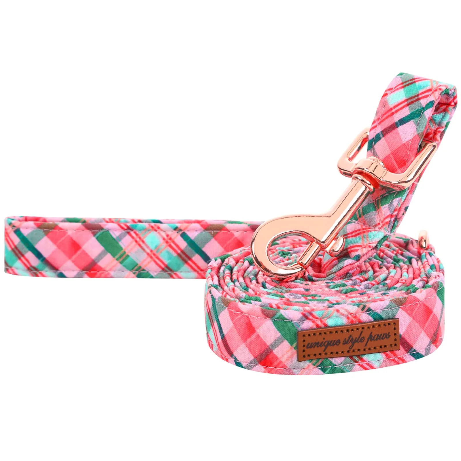 Comfortable Unique Style Paws Pink Green Grid Dog Leash Matching Classical Collar – for Small to Large Pets Elegant