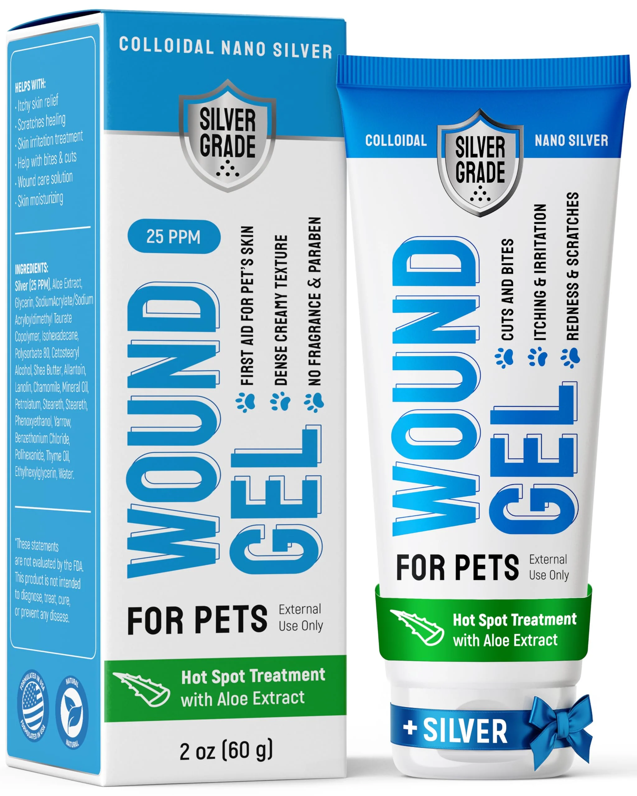 Excellent SILVER GRADE Wound Gel for Pets – Silver Aloe 2 oz – Dog Cat Horse Wound Care Smooth