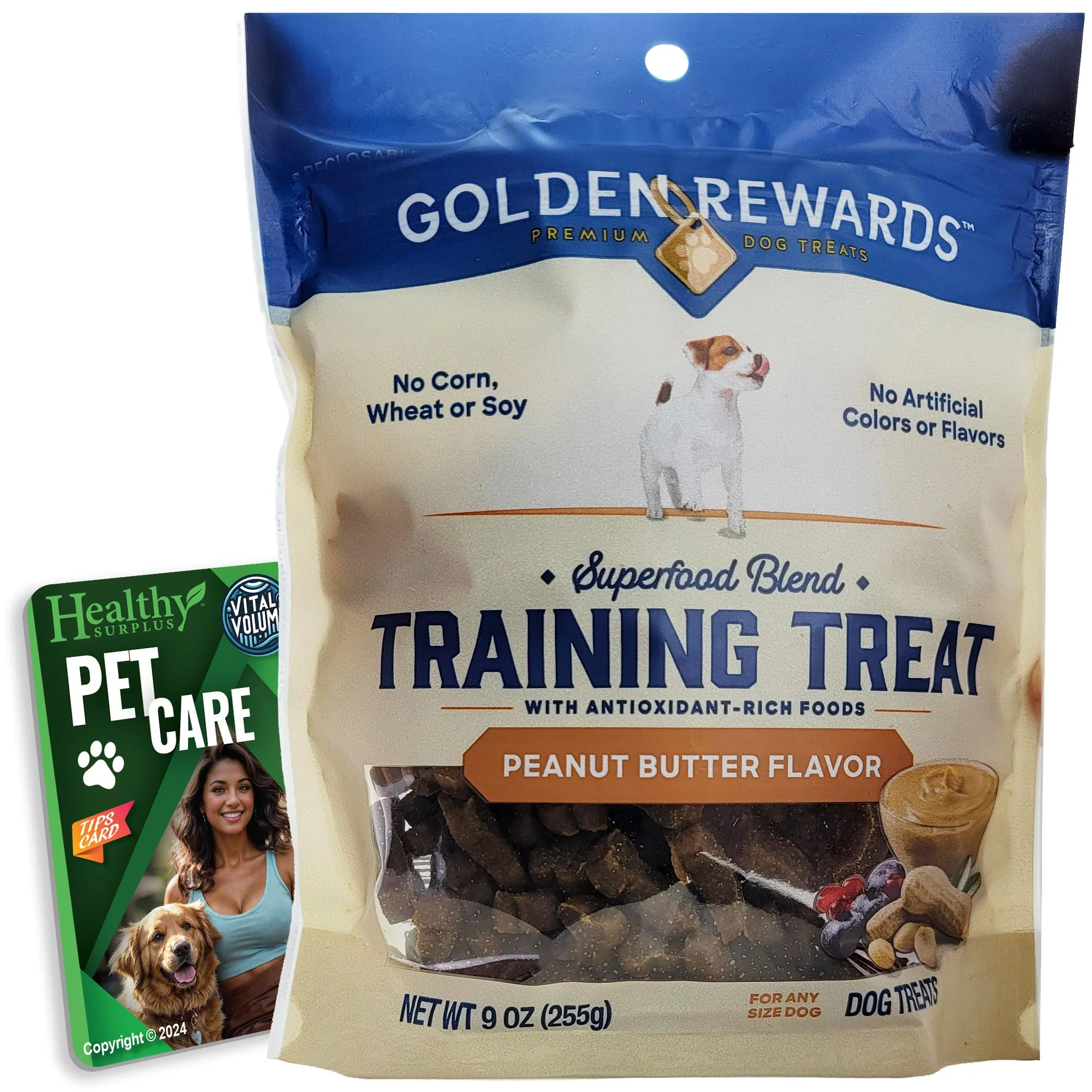 Sustainable Healthy Surplus Golden Rewards Training Treats – Peanut Butter Flavor 9 oz 255 g Pet Care Tips Card Superior