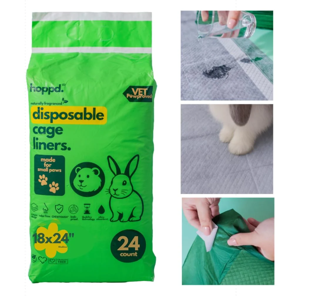 Dependable Hopp'd Disposable Cage Liners 18x24 – Ultra Absorbent Bamboo Odor Control 24 Pack Safe
