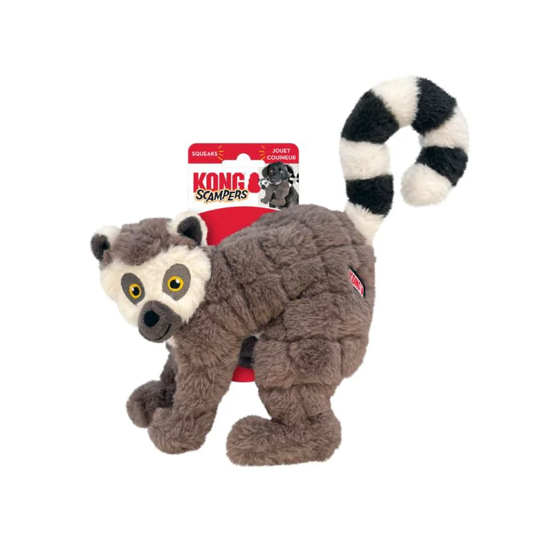 Fine KONG Scampers Wildlife Lemur Plush Toy – Low Tone Squeaker Expertly Made