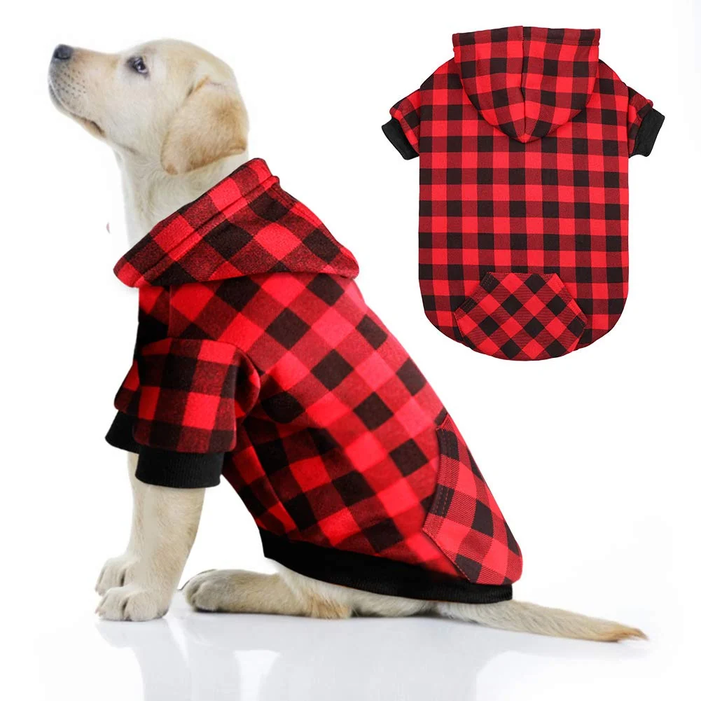 Effective Mtliepte Red Plaid Dog Hoodie with Hat Pocket — XL Cozy Stylish Pet Clothes Expertly Made