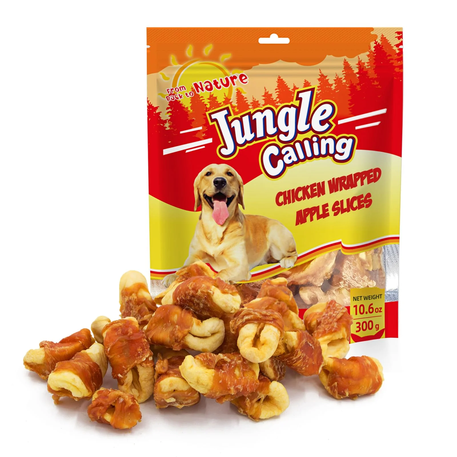 Relaxed Jungle Calling Dog Treats Skinless Chicken Wrapped Apple Chews Gluten Grain 10.6oz Casual