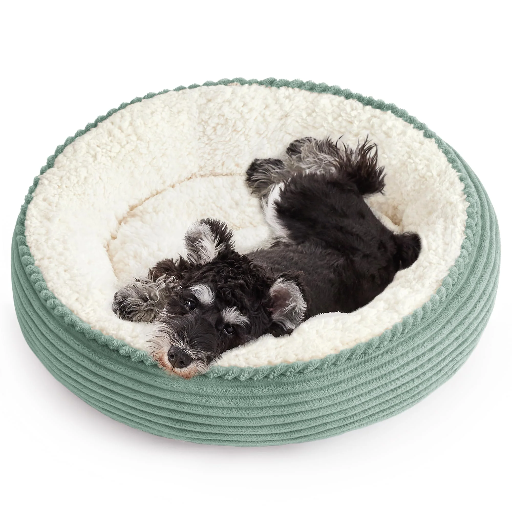 Elegant Love's cabin Round Donut Bed for Pets - 25in Apple Green Stripe Anti-Slip Water-Resistant Bottom Versatile
