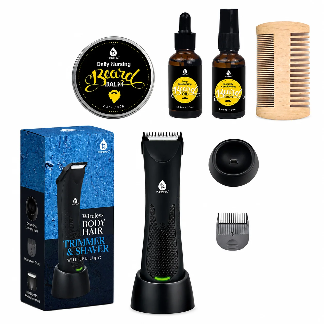 Professional Wireless Body Hair Trimmer Shaver Beard Care Grooming Kit Bundle Functional