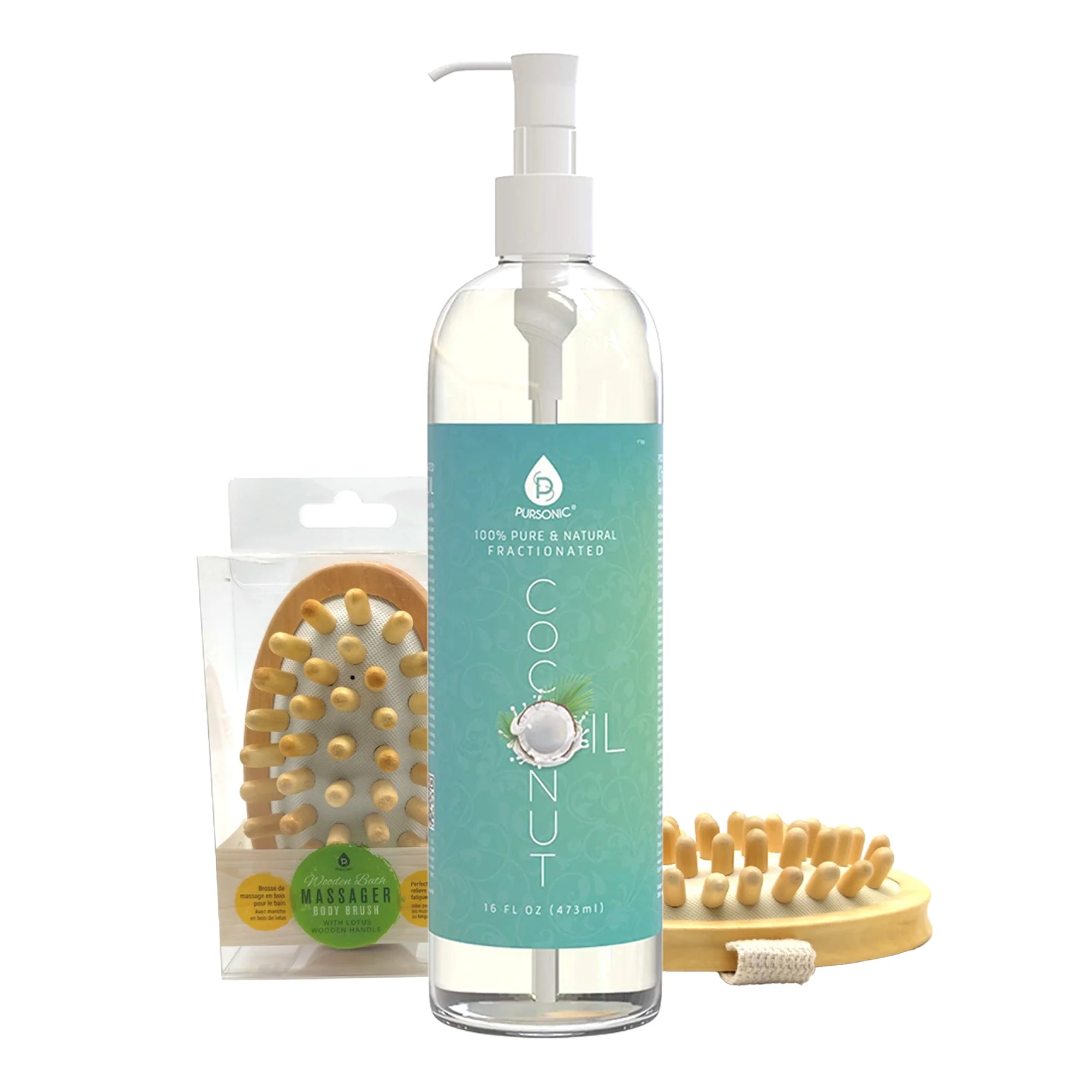 First-Class Nourishing Beauty Bundle Fractionated Coconut Oil 16 Oz Boar Bristle Bath Brush Top-Quality