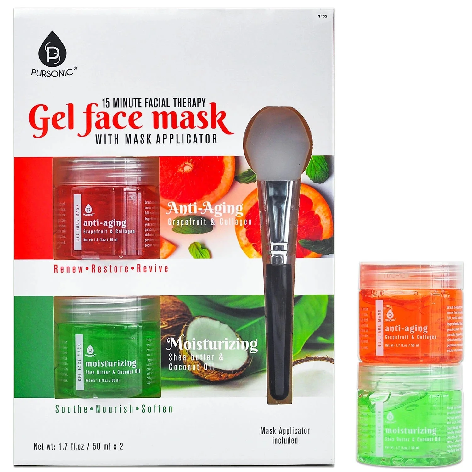 Functional 2 Pack Facial Therapy Gel Face Mask with Mask Applicator First-Class