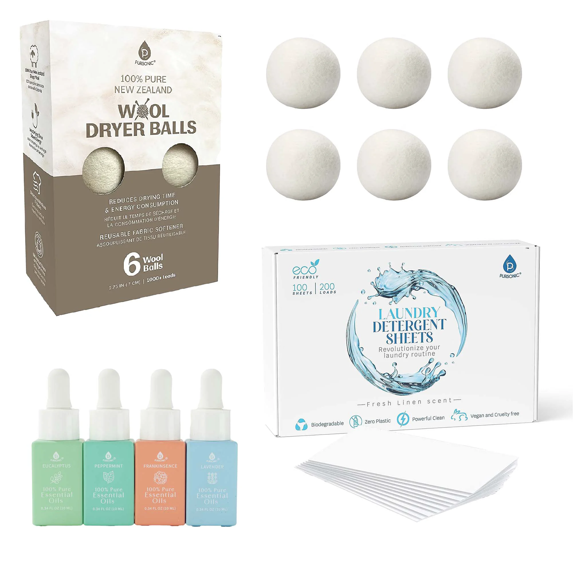 Exceptional Eco-Friendly Laundry Wellness Bundle – Detergent Sheets Wool Dryer Balls and Essential Oils Trendy