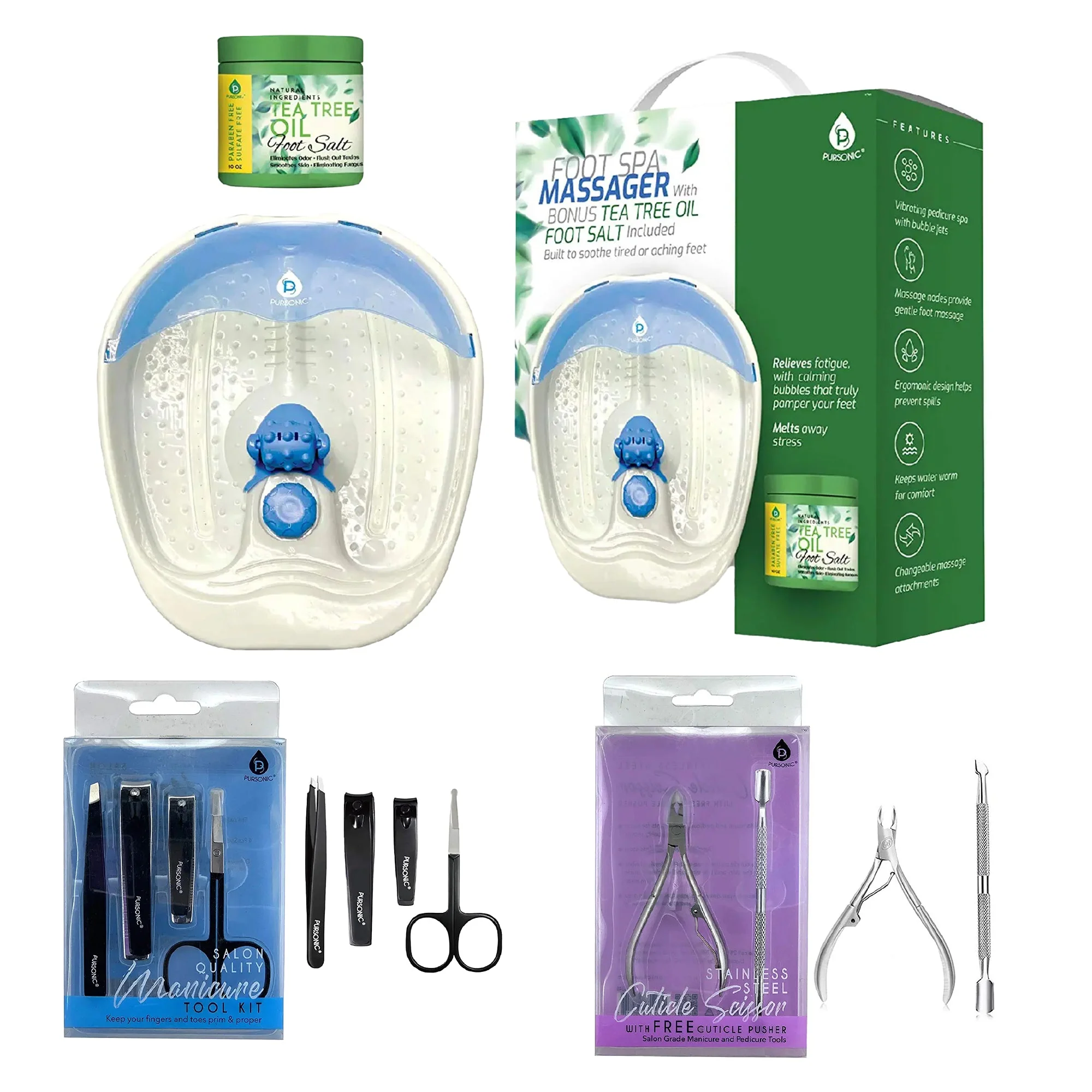Stylish Home Spa and Grooming Bundle Foot Spa Massager Salon Quality Manicure Tool Kit Precision ion Bundle Advanced