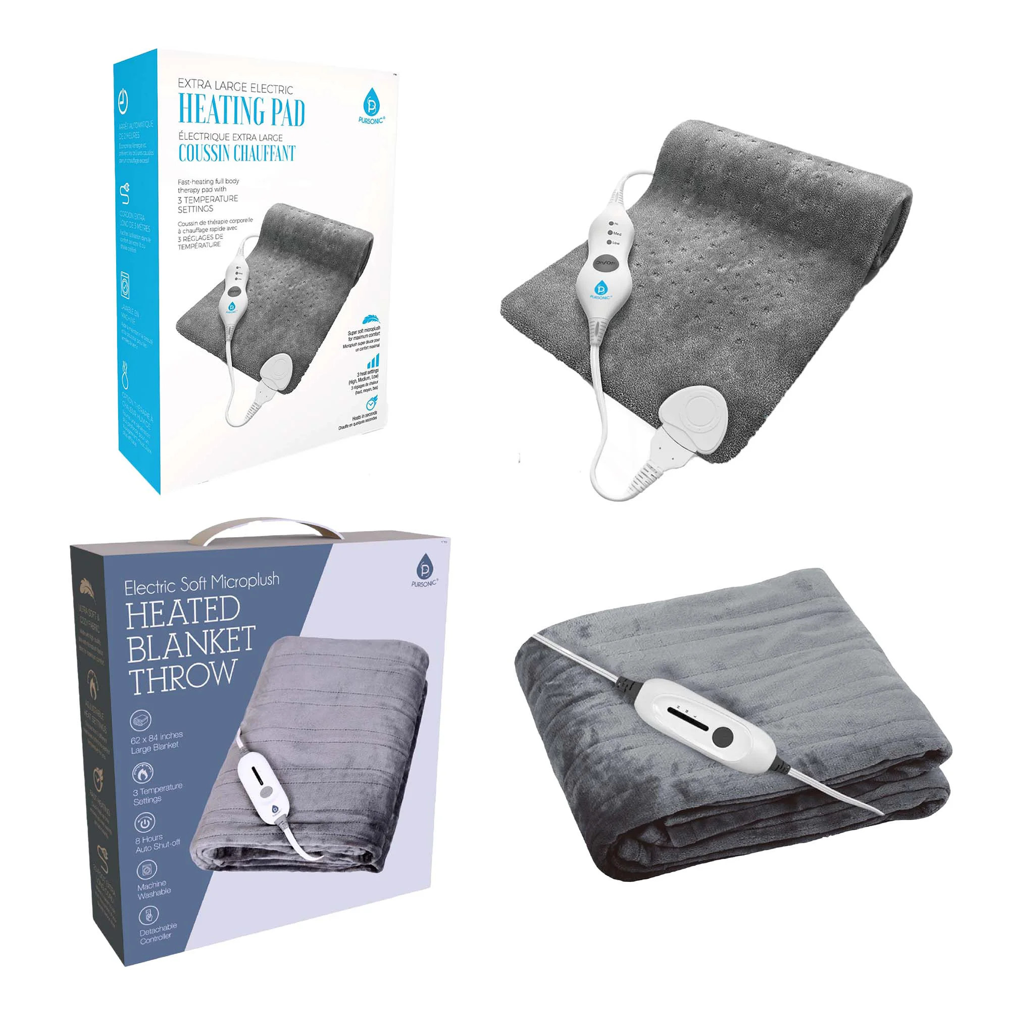 Safe Pursonic Cozy Comfort Bundle – Electric Heated Microplush Blanket and Heating Pad Set Official