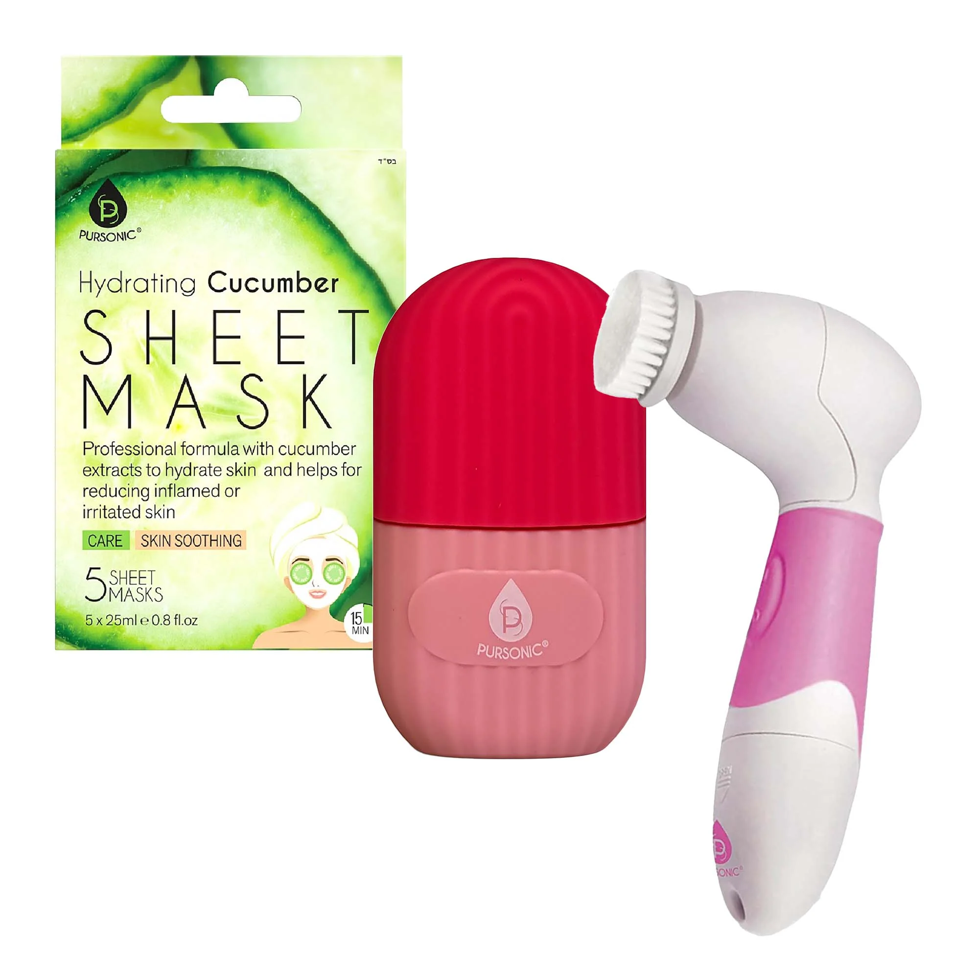 Stylish De-Puff Skin Set – Ice Cube Facial Roller Hydrating Cucumber Sheet Masks Advanced Cleansing Brush Outstanding