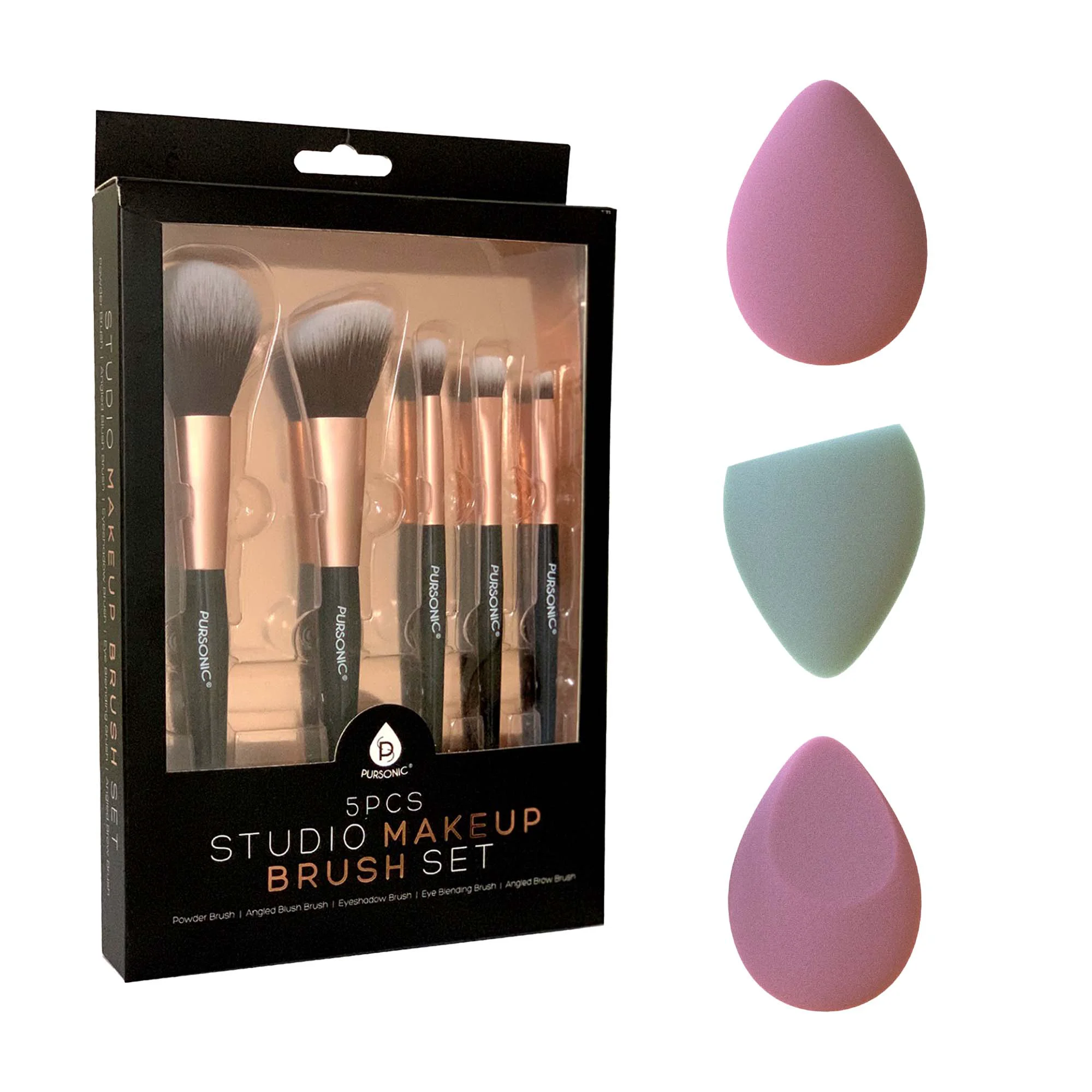 Refined 5-Piece Studio Makeup Brush Set 3-Pack Beauty Makeup Sponge Blenders – Application Essentials Exceptional