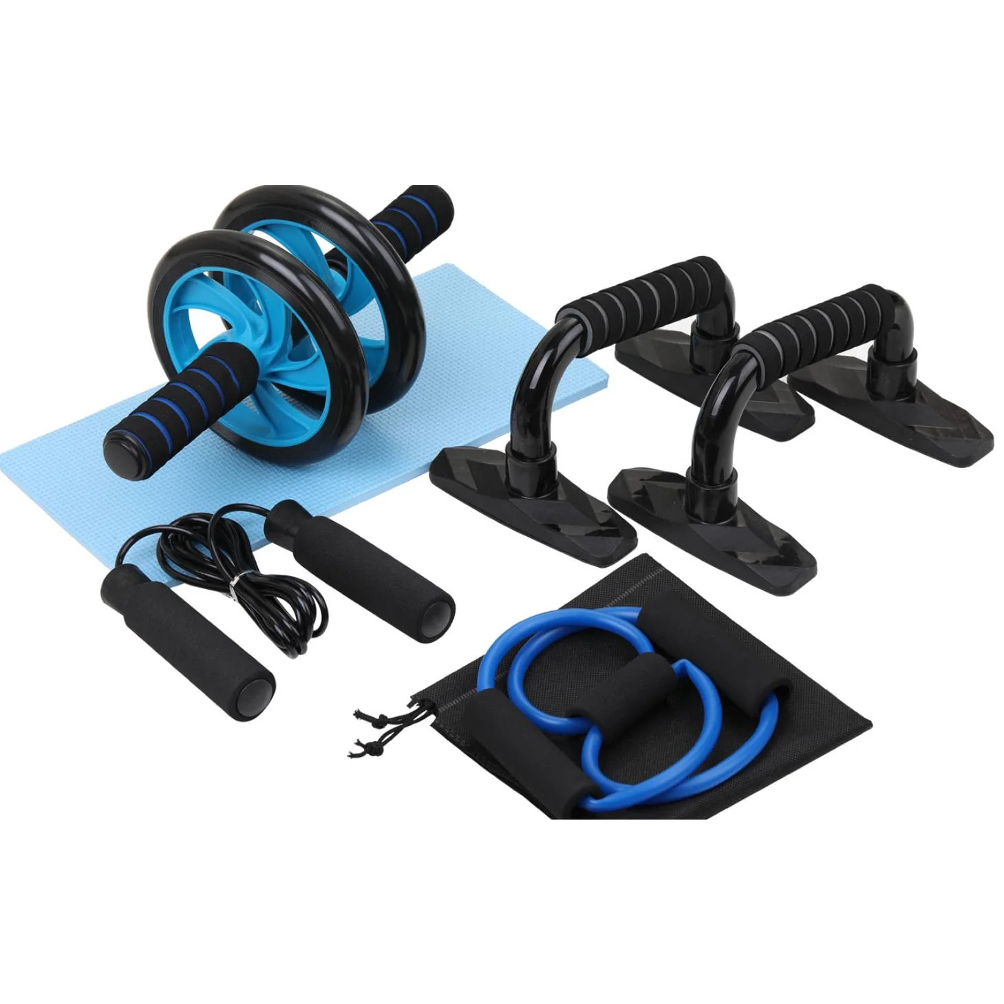 Organic Six In One Push Up Bracket Gripper Fitness Equipment Set With AB Roller Knee Pads And Jump Rope For Home Workouts Versatile