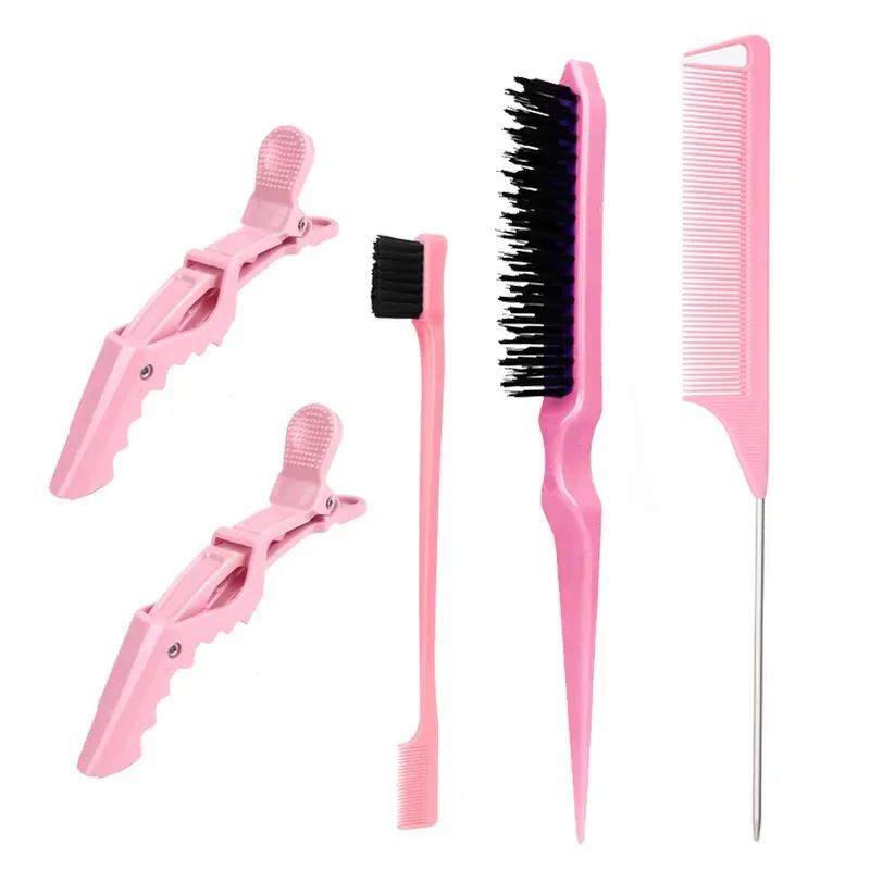 Excellent 5pcs set Beauty-health Set Nylon Teasing Brush Rat Tail Comb Double Side Edge Brush Alligator Hair Clips Salon Styling Tools Smart