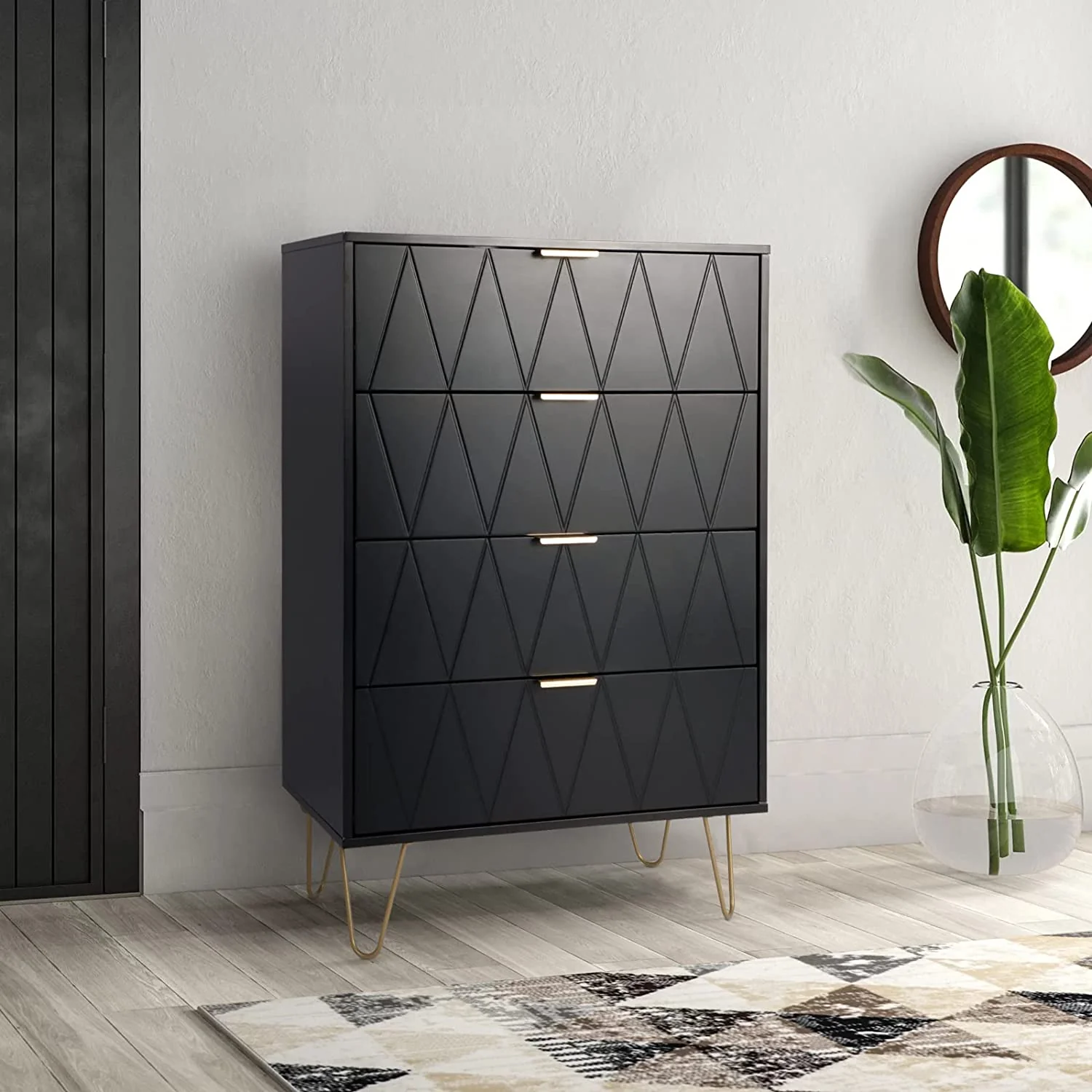 Advanced MONVANE Modern 4 Black Drawer Dresser for Bedroom Certified