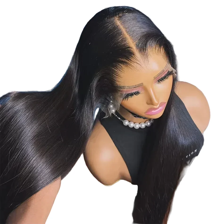 Smooth 40 Inch Bone Straight Lace Frontal Human Hair Wigs 13x6 Hd Transparent Lace Front Pre Plucked Wig 360 Full Lace Wig NaturalBlack Certified