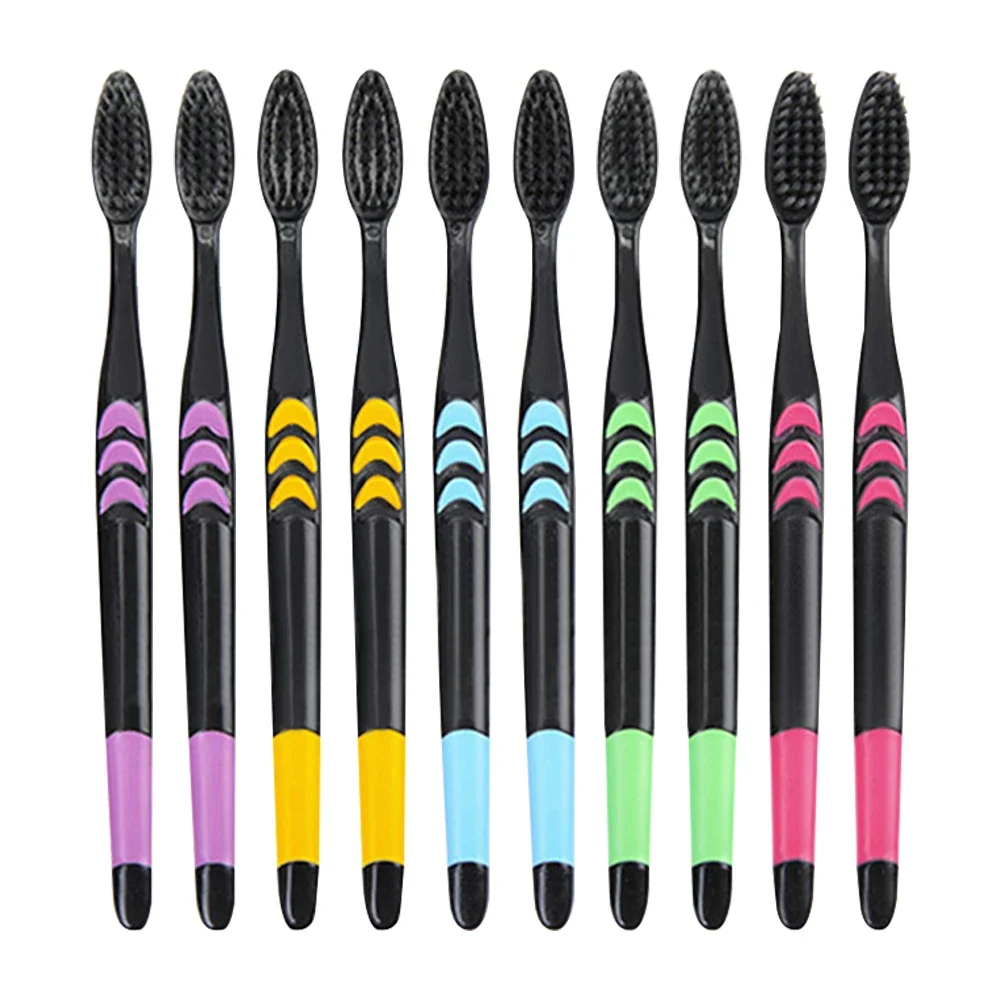 Elegant 10 Pieces Packed Deep Cleaning Soft Bristle Bamboo Charcoal Black Hair Ultra-Fine Beauty Health Toothbrush Oral Cleaning Sustainable