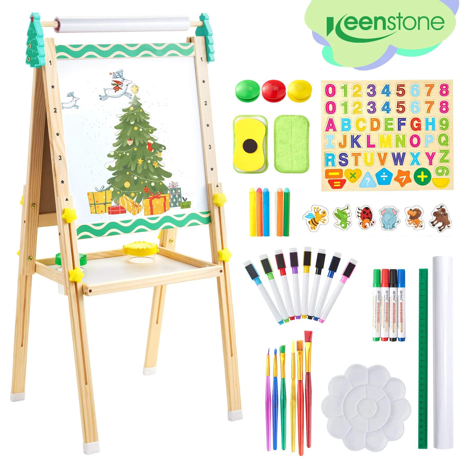 Trusted Keenstone Christmas Tree Art Easel for Kids Learning-Toy for 3 4 5 6 7 8 Years Old Boy Girls Wooden Chalkboard Magnetic Whiteboard Painting Paper Stand Gift Art Supplies for Toddler Minimalist