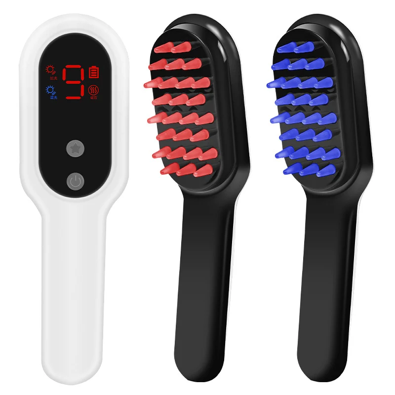 Natural Premium Electric Scalp Massager Comb – Red Blue LED Light Therapy Vibration Hair Brush Minimalist