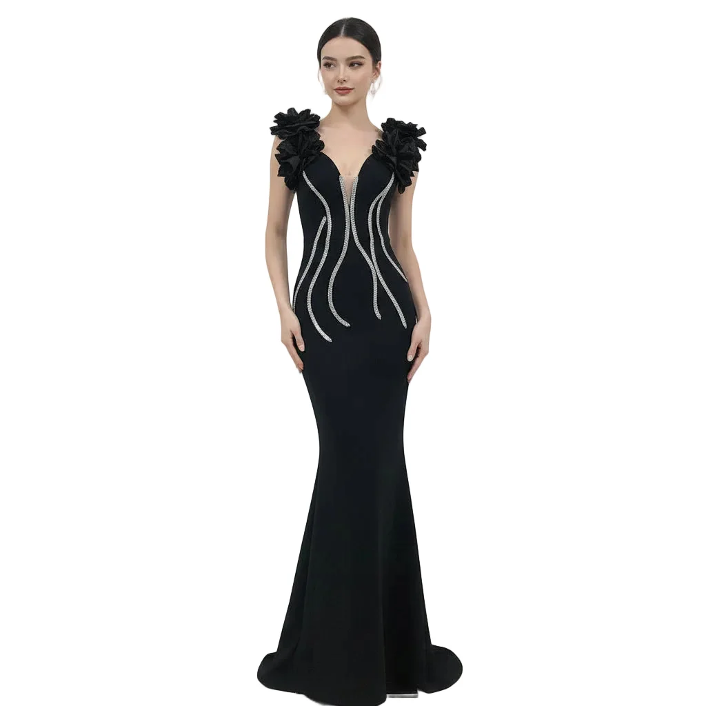 Functional Chic Strapless Floral Corset Evening Gown with Crystal Chain Accents Versatile