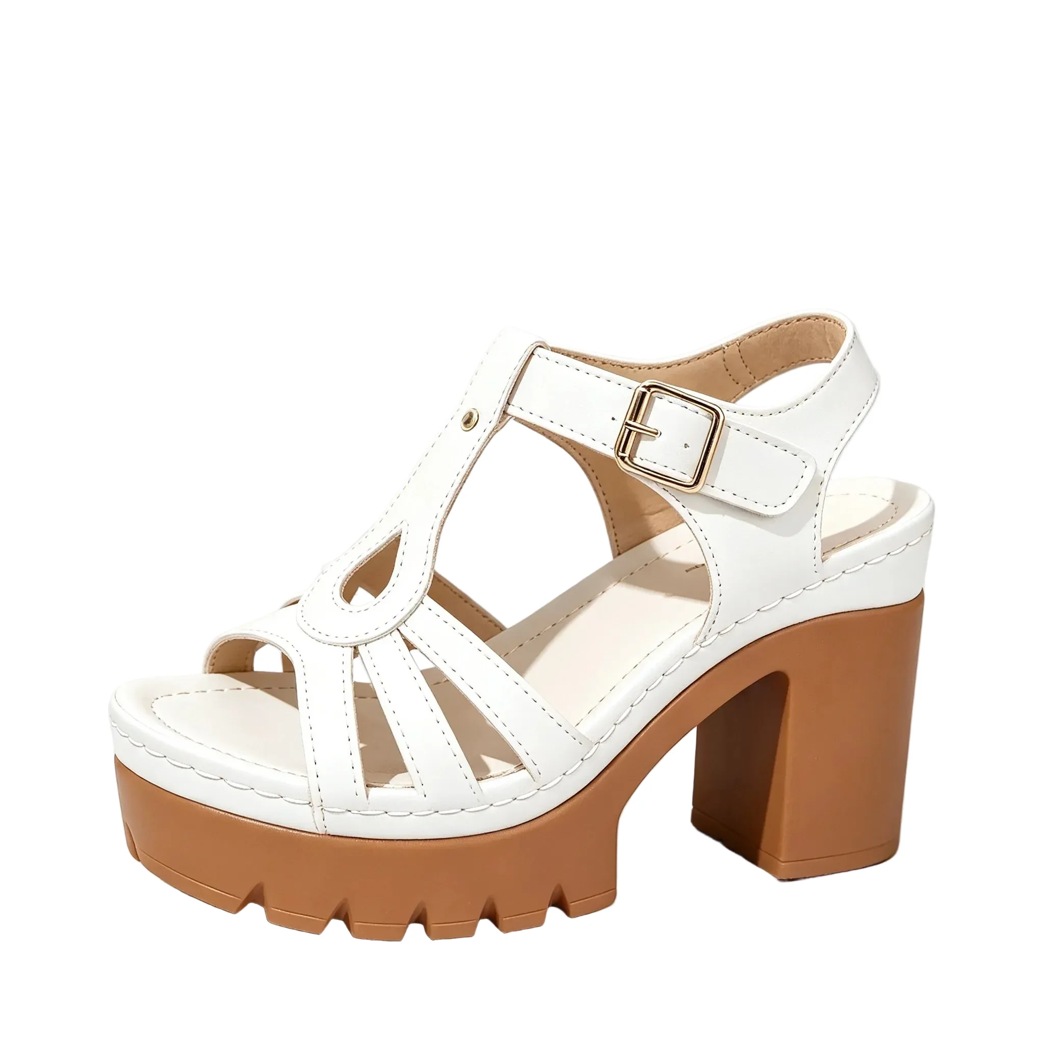 Fine Women's Peep Toe Platform Block Heel Sandals Ankle Strap Innovative