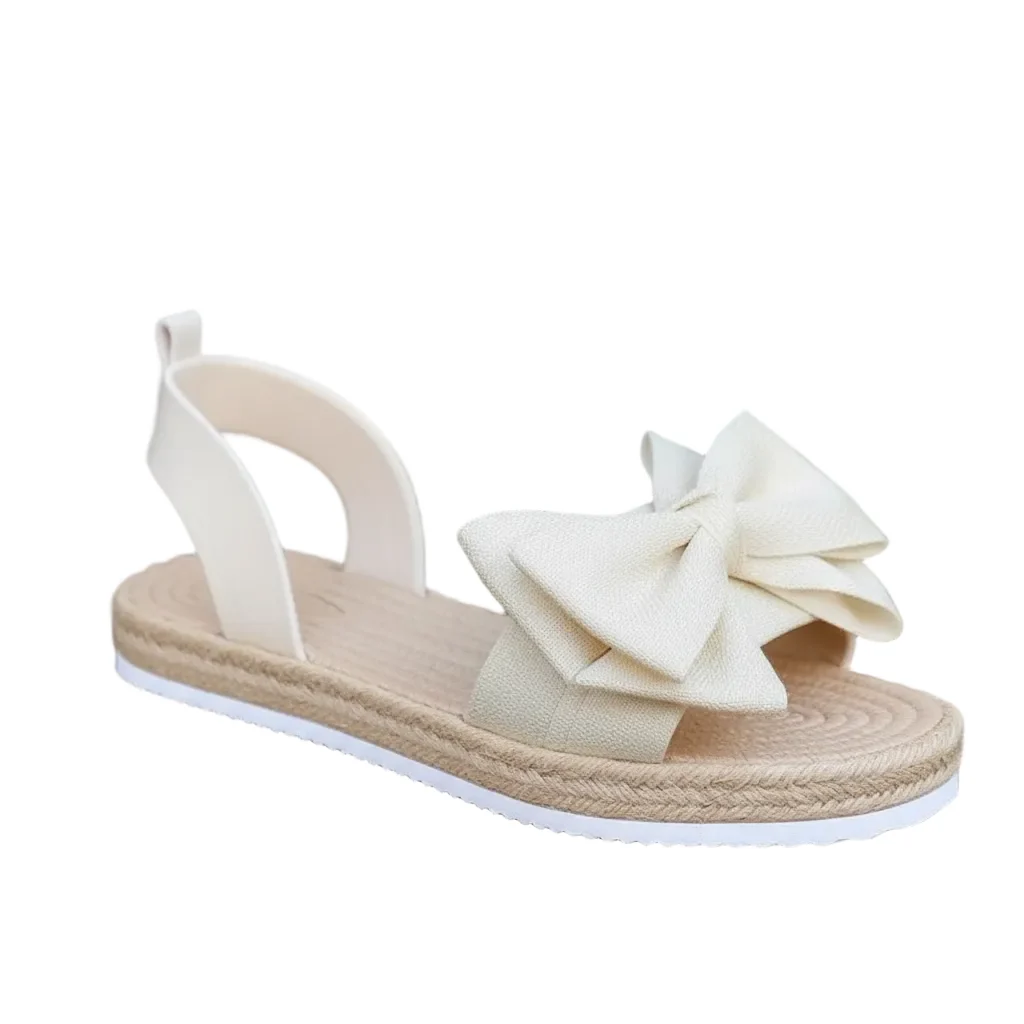 Carefully Designed Women's Pearl Bow Flat Sandals Casual Summer Slip-On Expertly Made