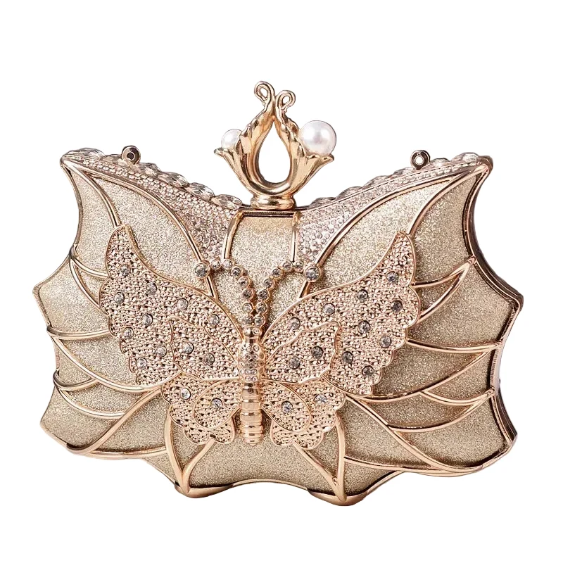 Powerful Hollow Butterfly Evening Clutch Bag with Sequins and Diamonds Minimalist