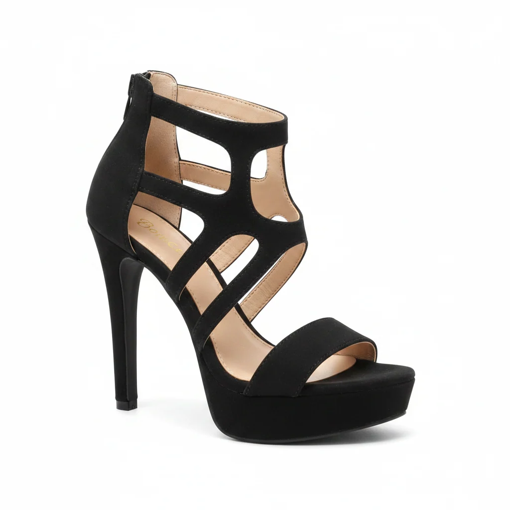 High-Performance Women's Hollow High-Heeled Fashion Sandals with Back Zipper Black Flexible