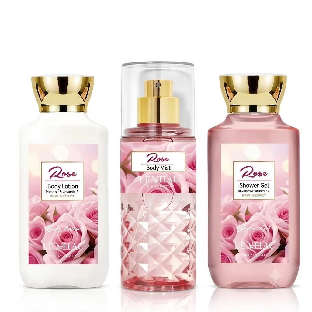 Relaxed 3-Piece Rose Scented Shower Gift Set for Women Versatile