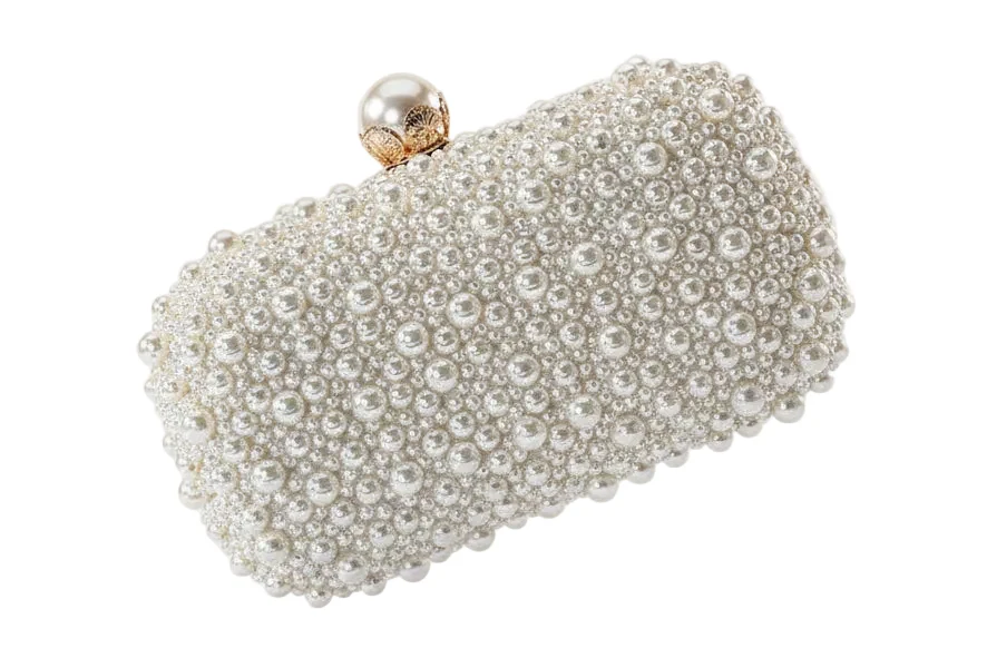 Authentic Handmade Beaded Evening Clutch Bag with Artificial Pearls and Chain Premium Material