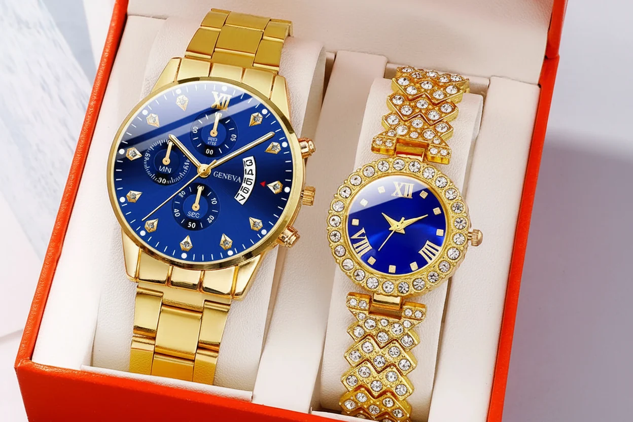 Original Couple's Alloy Quartz Watch Roman Numeral Round Case Selected