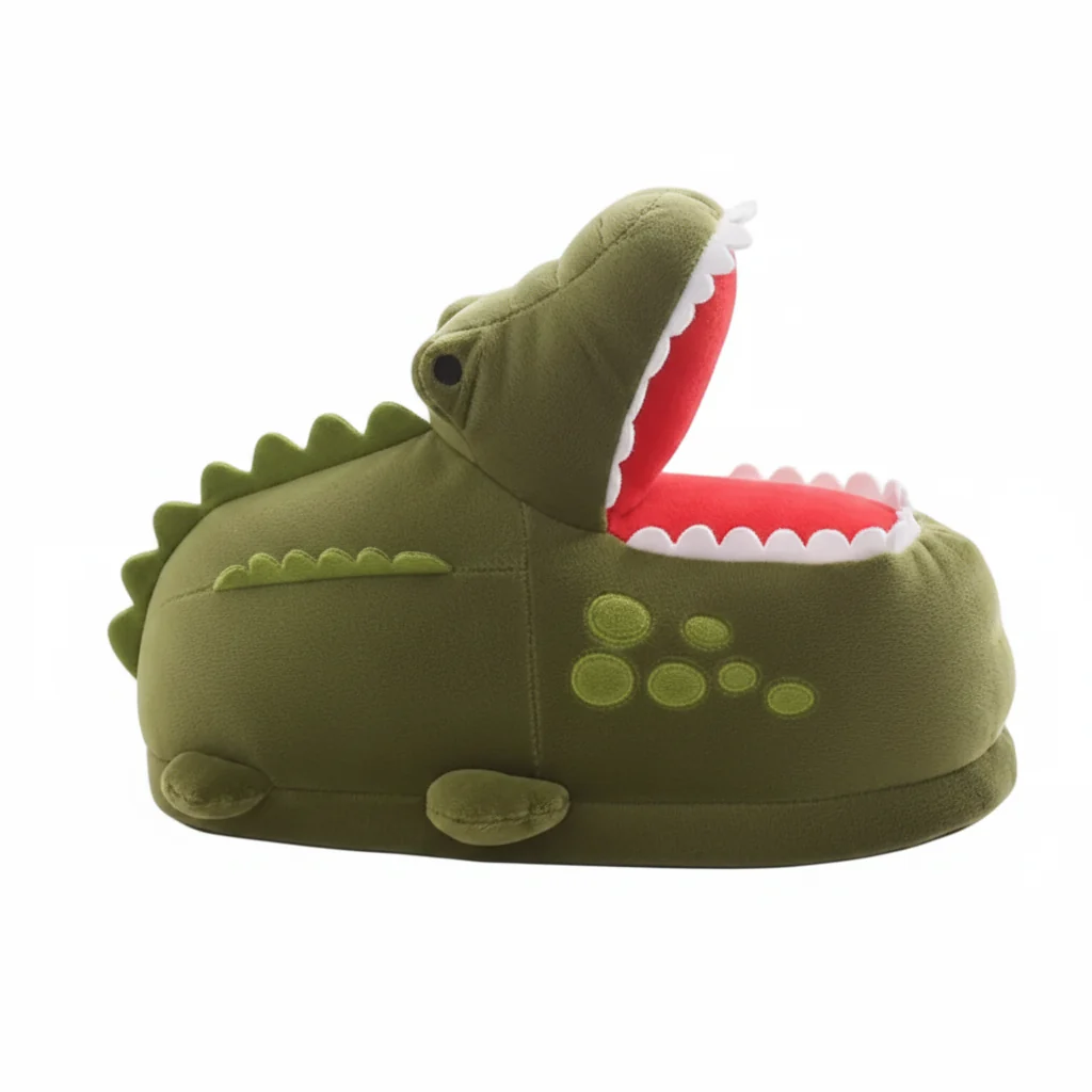 Detailed Women's Chunky Fuzzy Crocodile Home Cotton Shoes Slip-On Cartoon Plush Slippers Dependable