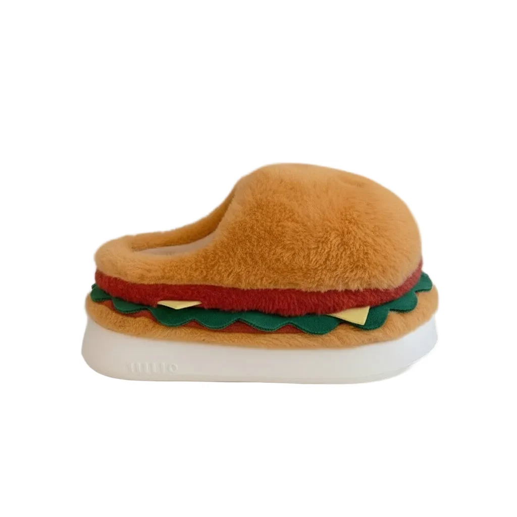Pure Women's Winter Warm Slippers Cute Cartoon Hamburger Home Floor Platform Shoes Thick Sole Soft Plush Indoor Fluffy Slippers Reliable
